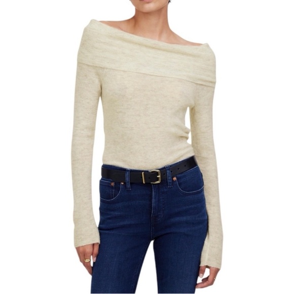 Madewell Alpaca-Blend Off-Shoulder Sweater in Heather Alabaster - Picture 2 of 8